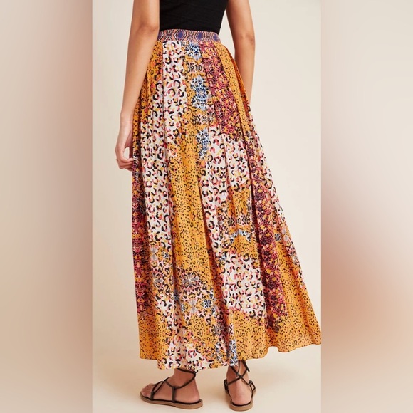 ANTHROPOLOGIE BHANUNI BY JYOTI Panthera Pleated Maxi Skirt Side 6 - Picture 6 of 8